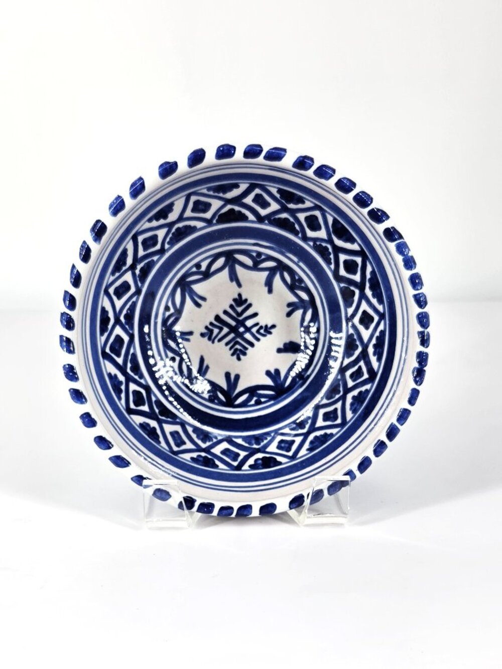 Handmade Mexican Blue & White Folk Art Talavera Pottery Serving Bowl 6" W , 3" T